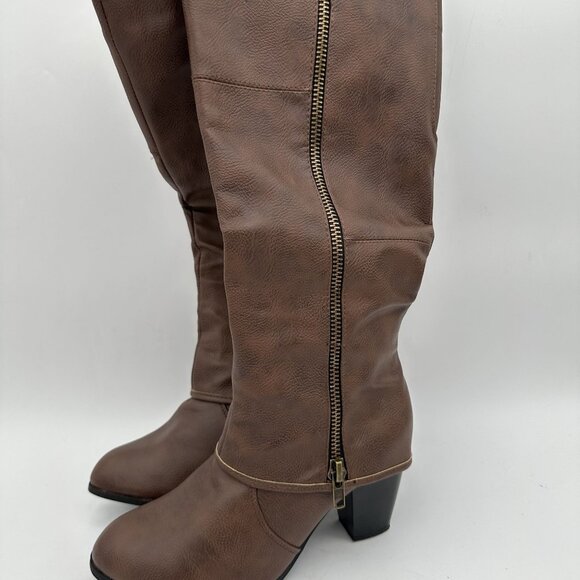 Kisses Womens Brown Faux Leather Knee-High Boots Size 11 With Original Box - Picture 1 of 8